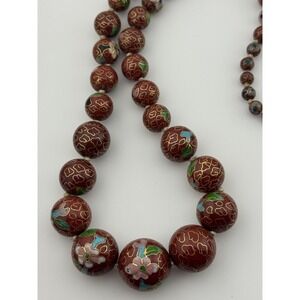 Vintage Cloisonne Necklace Multicolor Floral Enamel Bead Knotted Beaded